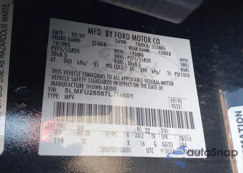 2007 Lincoln Navigator Ultimate из США, поврежденный, VIN 5LMFU28587LJ14601